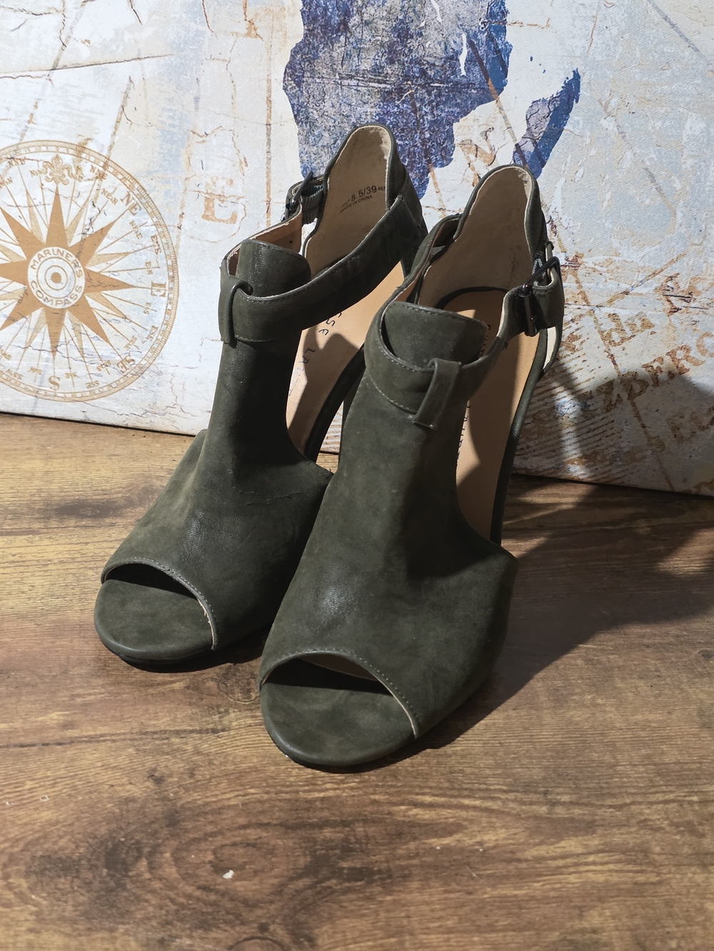 Chinese Laundry Women’s Open-Toe Suede High Heel Sandals in Olive Green